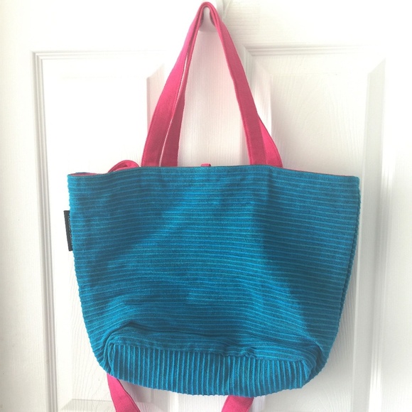 Barbara Samsoni Pink Teal Blue Handwoven Handmade Cotton Summer Beach Tote Bag - Picture 1 of 7